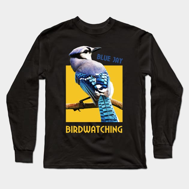 Birdwatching print. Blue jay Long Sleeve T-Shirt by hardcore repertoire